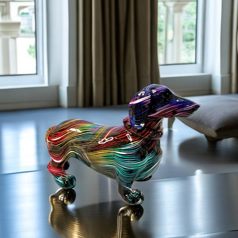 Kreative Graffiti Dackel Hund Statue Heimdeko Farbe Französische Bulldogge Skulptur Tierfigur Wohnzimmer Schreibtischzubehör