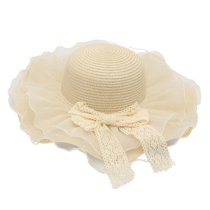 Bow Straw Hat Mesh Visor Sanya Beach Hat Women'S Thin Breathable Ins Wind Cool Hat