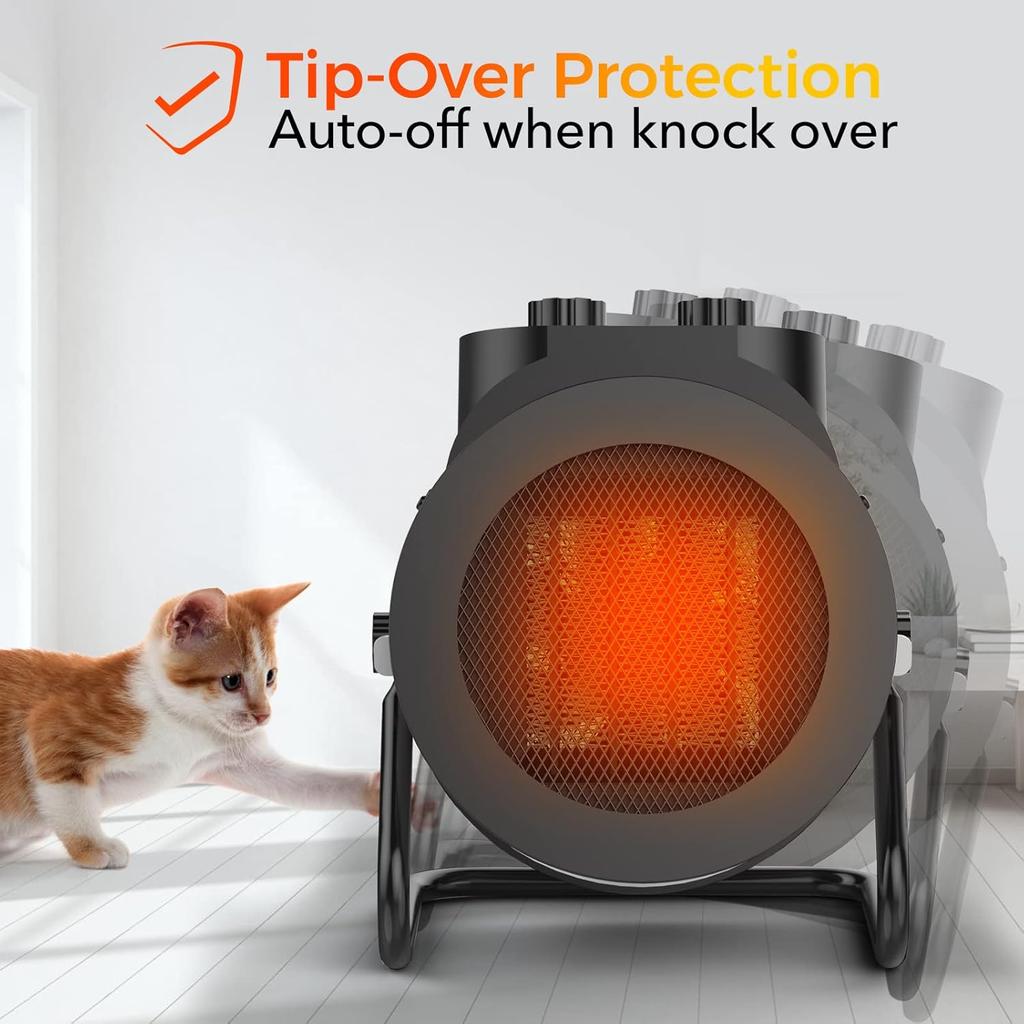 1500W Electric Space Heater with 90 Adjustable Angle, Overheat Protection, Heater for Garage, Office, Indoor Use