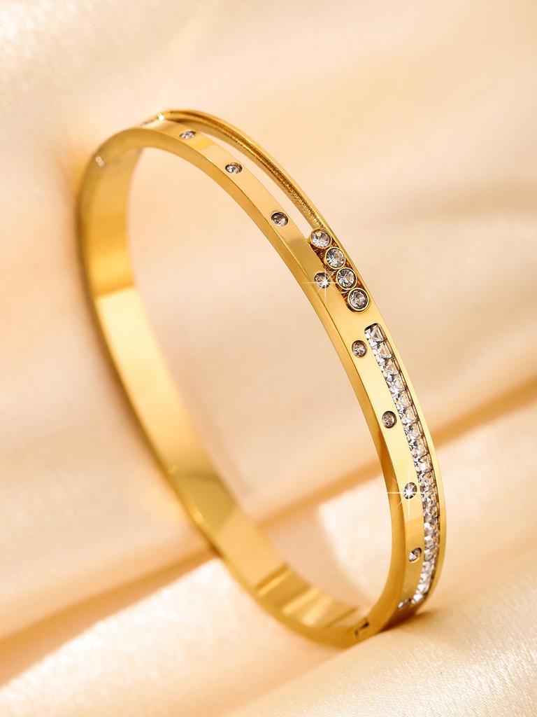 Gold-Plated Diamond-Studded Women's Bracelet - Light Luxury, European & American Style, Starry Sky Design, Stainless Steel