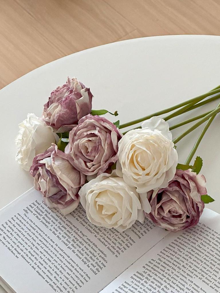 Rose Artificial Flower Arrangement for Living Room Dining Table - Preserved Dried Bouquet Vase Decoration