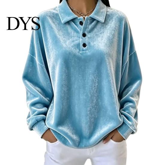 Lady Pullover Shirt Women Velvet Shirt, 3-Button Collared Casual Blouse, Solid Color Loose Long Sleeve Top for Daily Wear Work