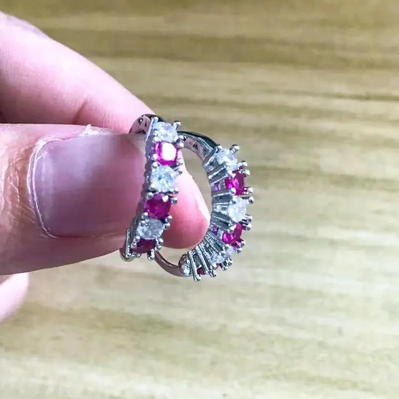 Luxury Colorful Blue Zircon Hoop Earrings for Women CZ Crystal Silver Color Hoop Earrings Wedding  Brincos Gifts