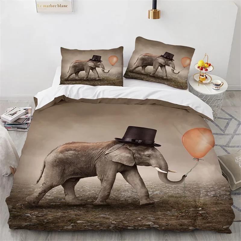 Elephant Duvet Cover King Queen Size Wild Animal Comforter Cover Polyester Bohemian Mandala African Safari Animals Bedding Set