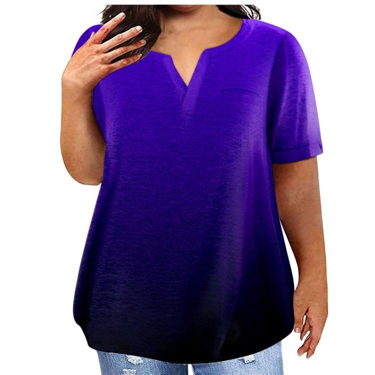 Fashion Plus Size Women Short Sleeve Round Neck Pocket T Shirt Gradient Casual Print L фиолетовый