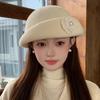 Women S French Style Short Brim Pearl Flower Warm Painter Hat Autumn Winter