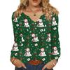 Dámská módní ležérní halenka s výstřihem do V, knoflíky, vánoční potisk, s dlouhým rukávem, pulovr, tričko, top