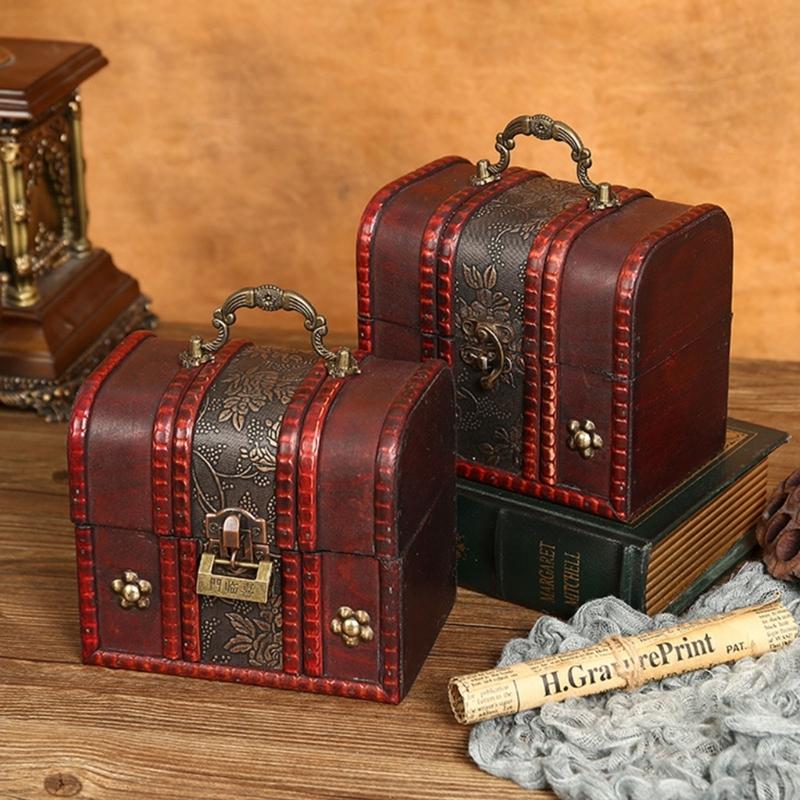 Jewelry Storage Box Treasure Jewelry Container Wood Trinket Holder Jewelry Organizer with Lock Jewelry Display Case Gift