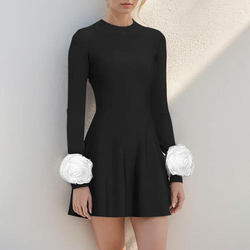 

ZANZEA Женские винтажные платья с круглым вырезом и контрастным цветочным принтом и длинным рукавом на талии 5XL чёрный