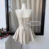 Korean-Style Polka Dot Square Neck Summer Dress with Tie-Up Patchwork