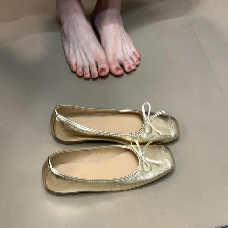 French bow flat women's shoes single shoes 2025 summer new shallow mouth ballet grandma shoes gentle beanie shoes