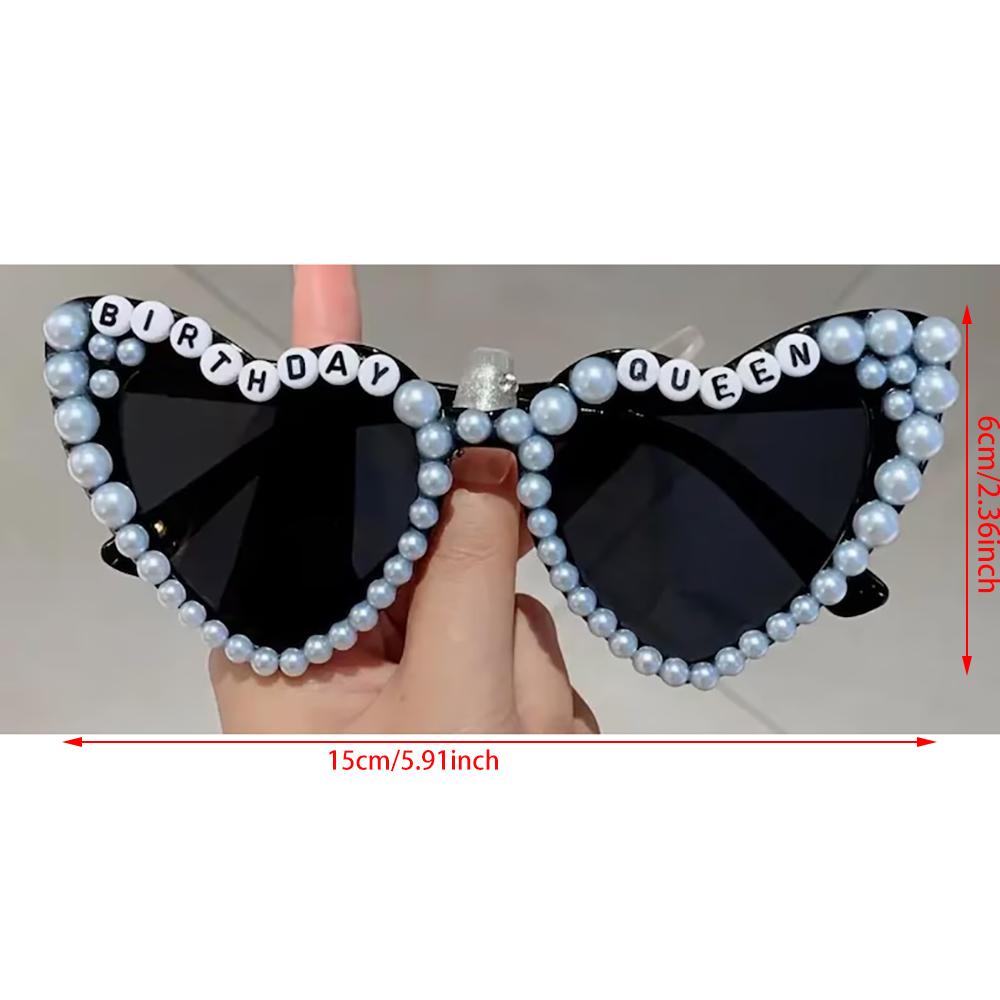 Birthday Pearl Heart Shaped Sunglasses for Birthday Party Decoration Gift Beach Travel Vacation Birthday Present Photo Props