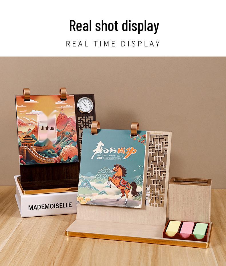 2026 Desk Calendar: Multifunctional Wooden Stand with Pen Holder & Self-Discipline Planner - Exquisite Gift Set, Customizable