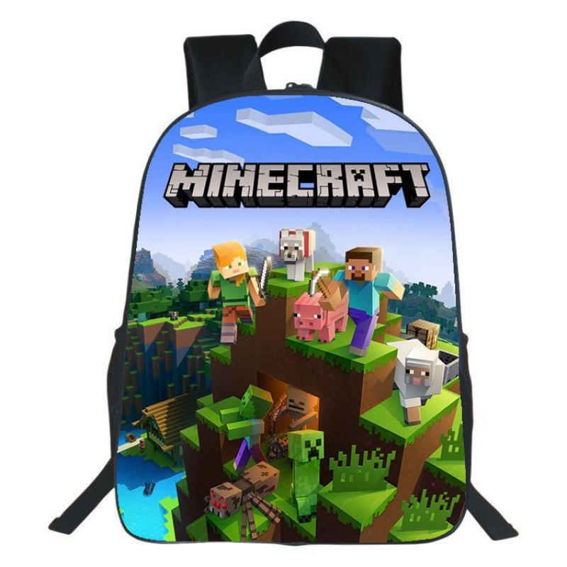 Minecraft Backpack For Kids With Printed Design Nylon School Bag With Padded Straps For Elementary Students