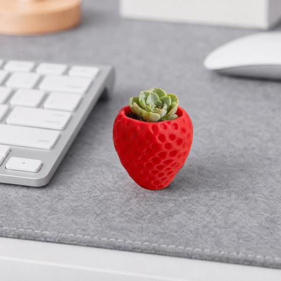 3D Printed Flower Pot, Realistic Strawberry Mini Planter, with Matte Fresh Color Desktop Decor, Gift for Birthday Housewarming