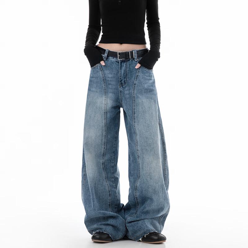 

ICH MODE Women s American Retro Loose Fit Washed Denim Jeans M