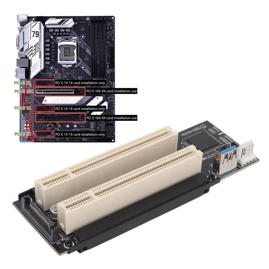 PCI E to Dual PCI Card, PCI E Express X1 to Dual PCI Riser Extender Card, Blue LED, Supports Simultaneous Operation of Dual PCI, for DIY Computers