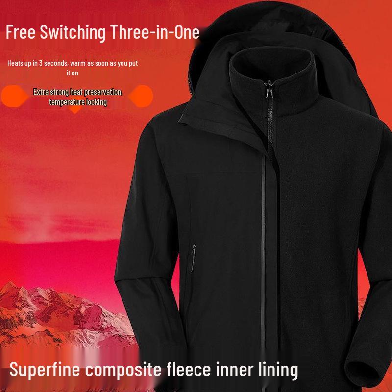 Custom Three-in-One Waterproof Winter Windbreaker with Detachable Liner and Logo