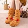 1 Pair Winter Floor Socks Cartoon Design Animal Embroidery Ultra Thick Fleece Keep Warm Mid-tube Non-slip Slipper Socks