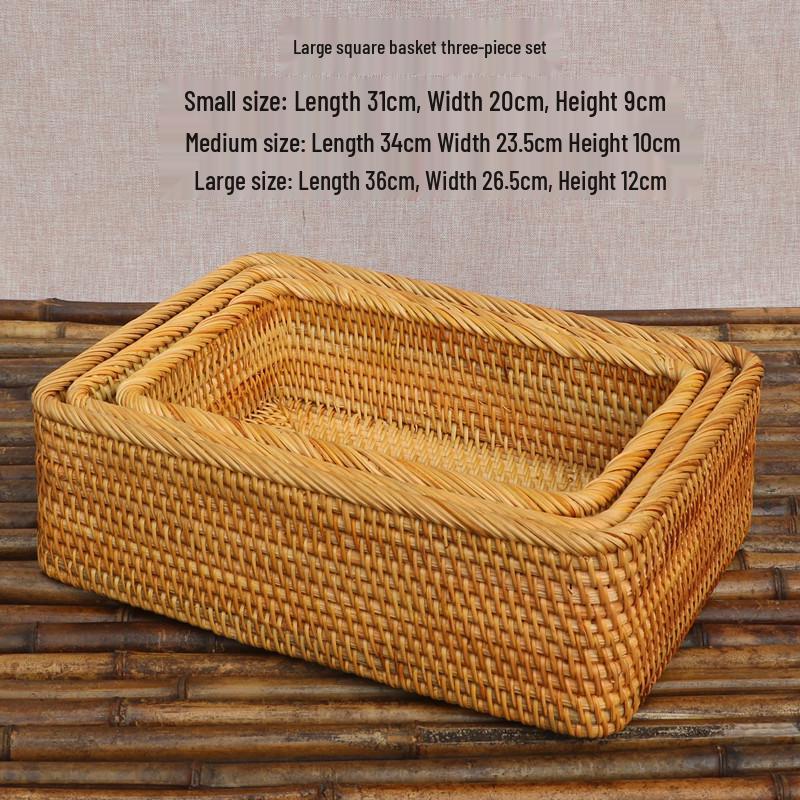 Retro Rattan Woven Rectangular Storage Box - Desktop Organizer for Cosmetics, Tea, and Sundries