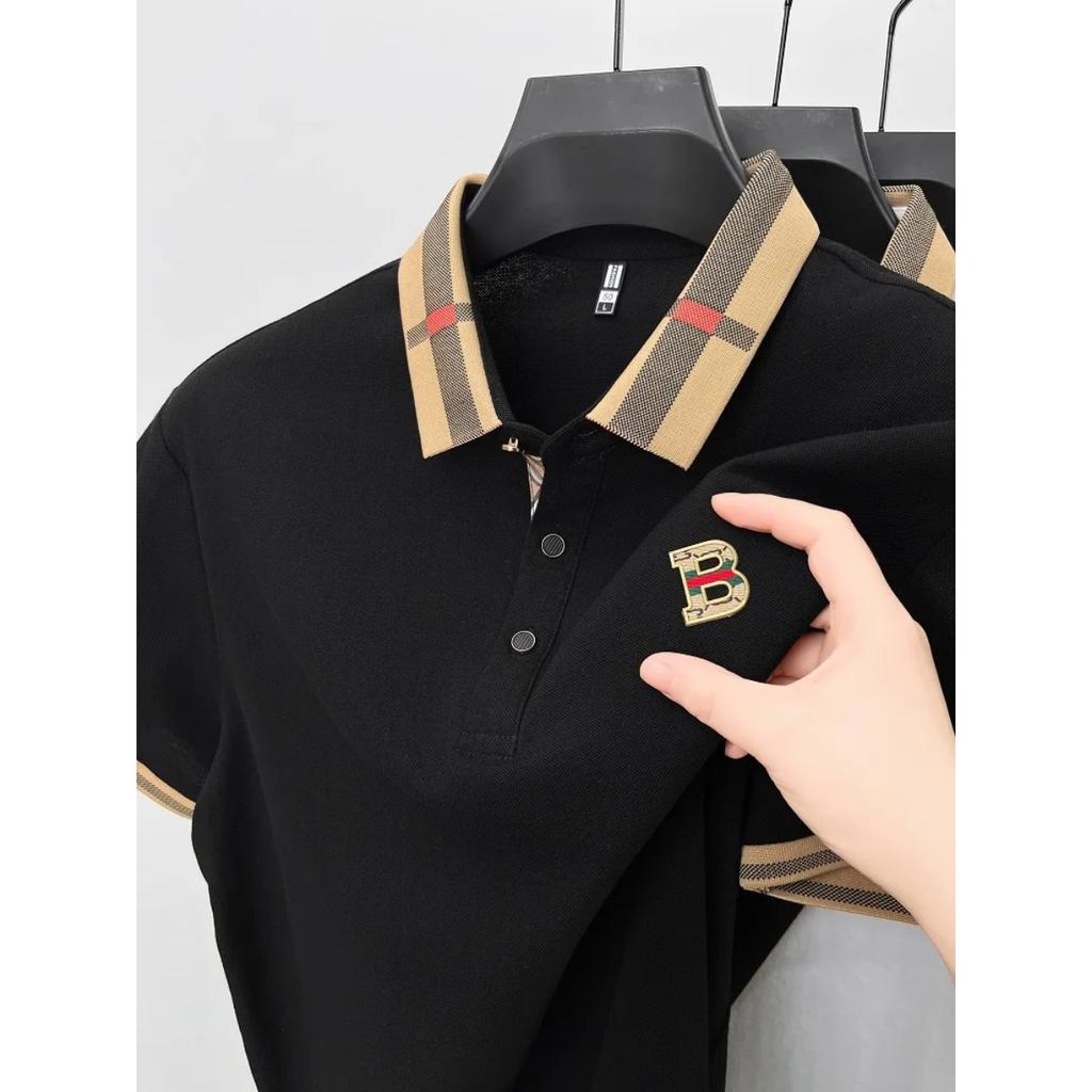 RogueWave Luxe Polo met Korte Mouwen Heren Nieuw High-end Zijde Katoen Ademend Paul T-shirt Mode Casual Herenkleding