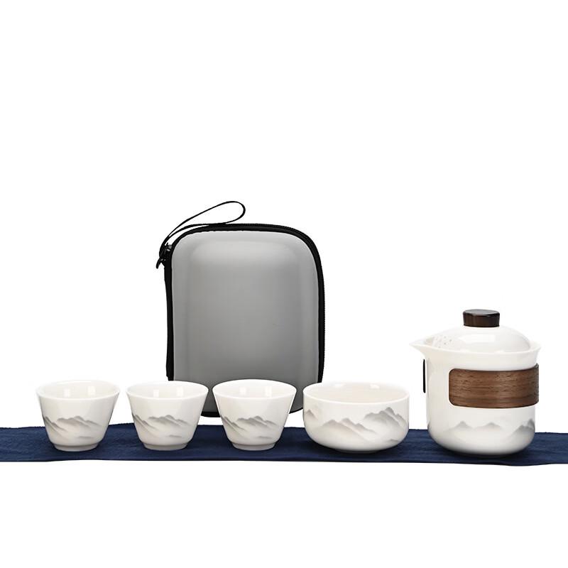 Lailuo Mutton-Fat Jade Porcelain Portable Travel Tea Set