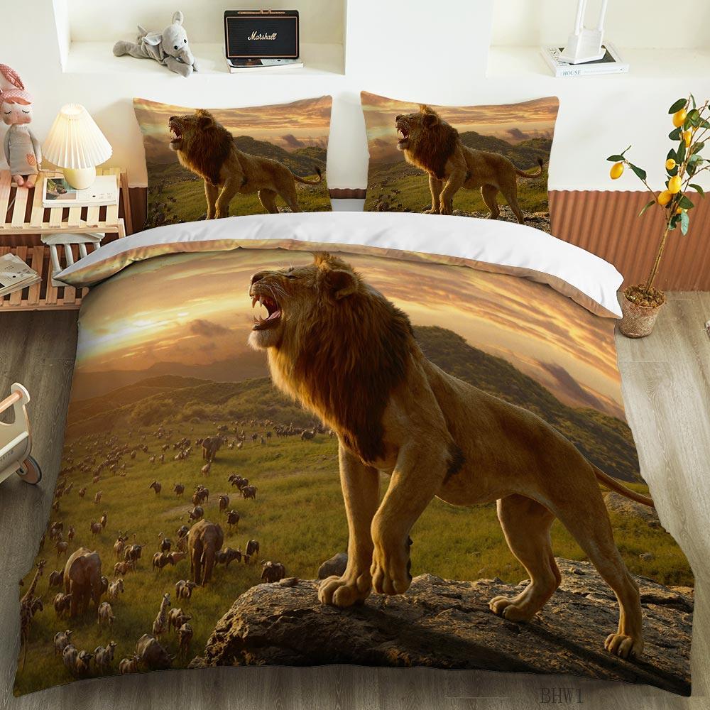 Tiger Lion Leopard Duvet Cover Set Animal Theme 3D Bedding Set King Queen Size For Kids Boy Girl Teens Polyester Comforter Cover