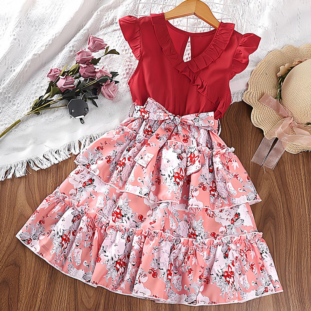 Girl Sleeveless Floral Print Dress Children Kid Casual Summer Beach Sundress Princess Dresses Clothes