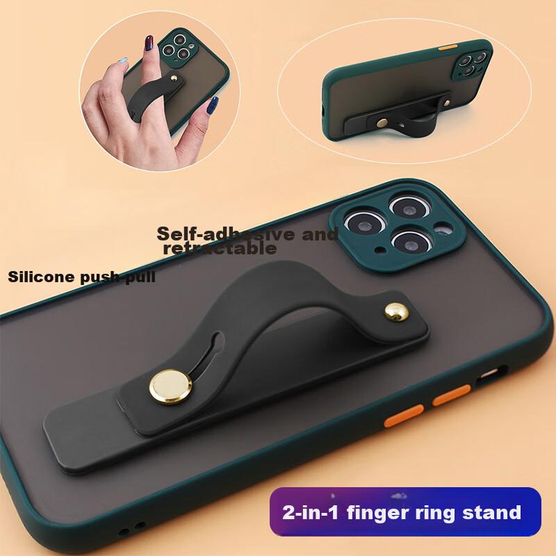 Dipuer Phone Ring Holder with Sliding Retractable Adjustable Stand, Silicone Shockproof Adhesive Desktop Stand Phone Clip - Black