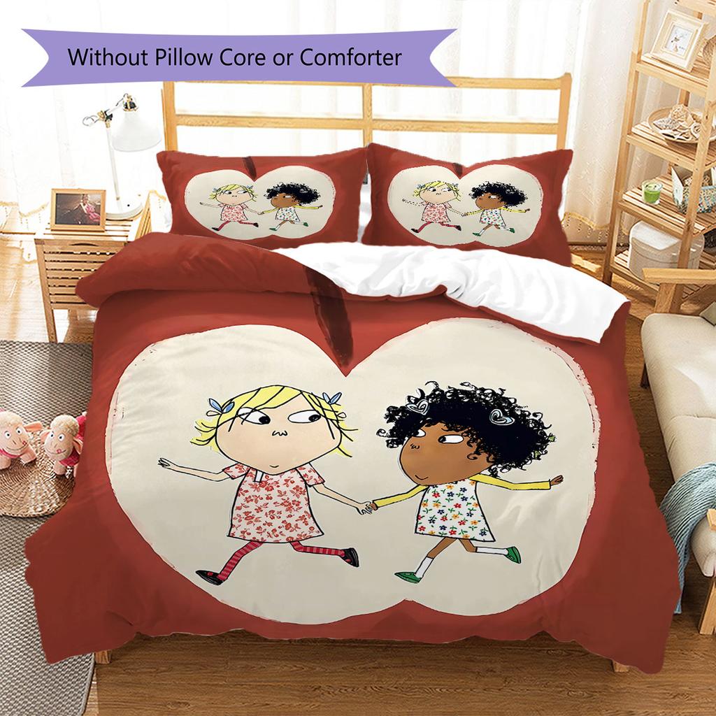 Charlie und Lola Muster Bettwäsche Steppbett Set Bettbezug Kissenbezug Heimdekoration Geburtstagsgeschenk (1 Bettbezug + 2 Kissenbezüge, ohne Füllung)