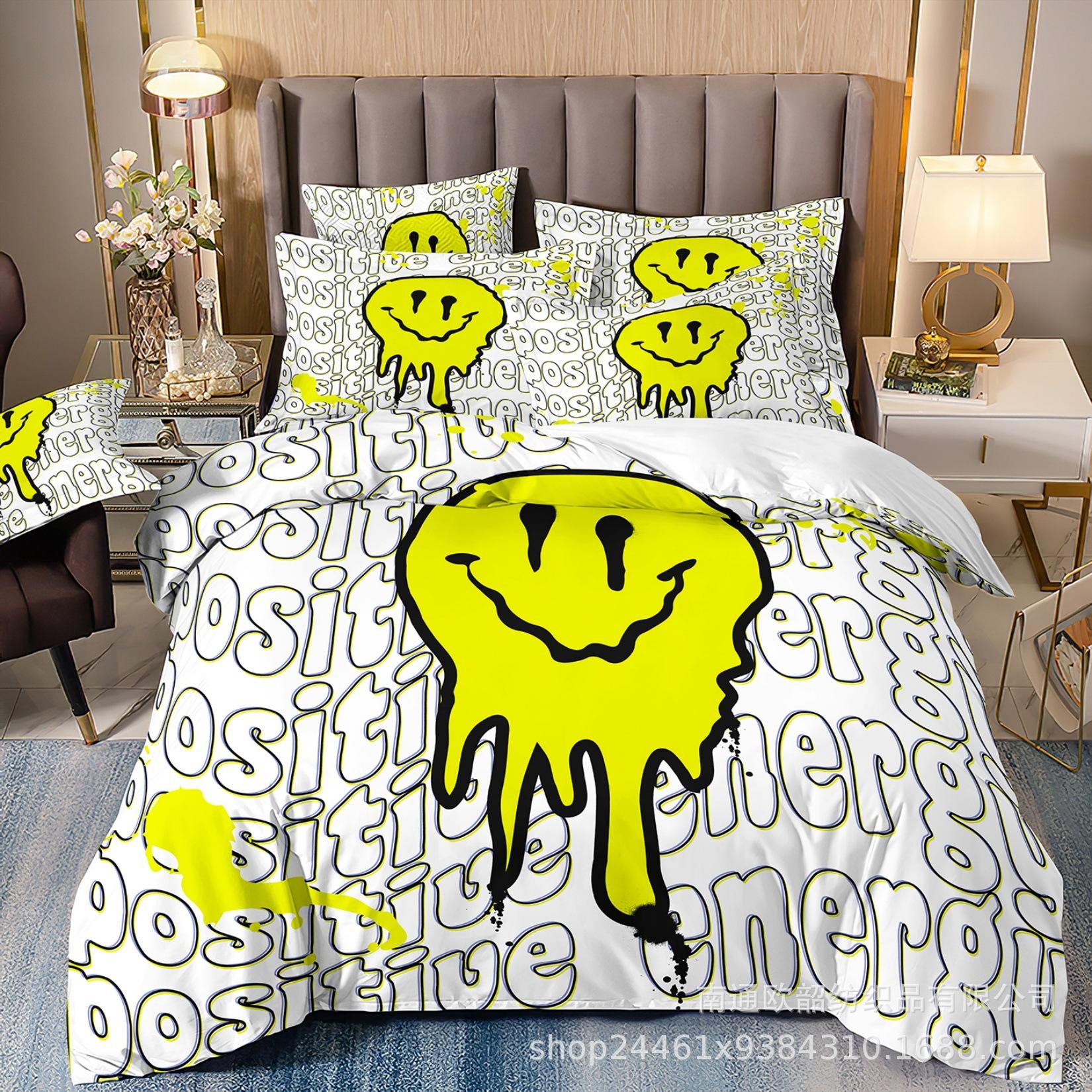 

Hot-Selling 3D Digital Printing Hip-Hop Graffiti Smiley Face Bedding Pillowcase Duvet Cover Three-Piece Set AU Single quilt cover 140 * 210 2pcs