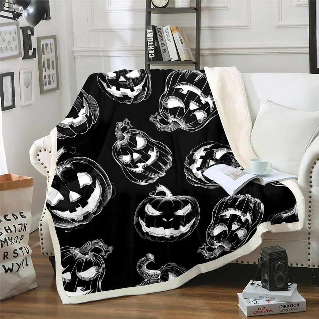 Halloween Ghost Blanket Soft Fleece Throw Pumpkin Spider Web Design Home Decor Party Gift Kids Room