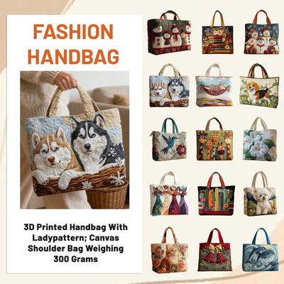 3D Printed Handbag With Ladypattern; Canvas Shoulder Bag Weighing 300 Grams