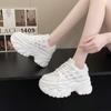 Fashion White Chunky Sneakers Women New 2024 Autumn Hidden Heel Platform Sports Dad Shoes Woman Lace Up Breathable Mesh Casual Shoes 8CM