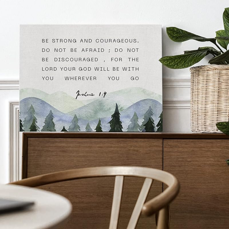 Inspirational Bible Verses Canvas Wall Art be Strong and Courageous Joshua 1:9 Prints Framed Christian Paintings Scriptu