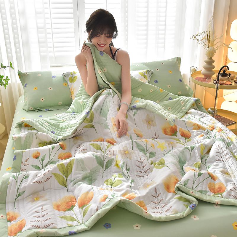 Machine Washable Summer Quilt Single Double Kids Adult Air Condition Thin Blanket Washed Cotton Patchwork Comforter