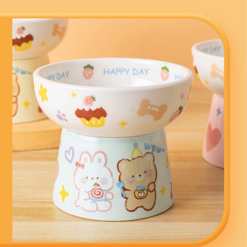 Food Dispenser Ceramic Cat Bowl Cute Creative Dog Food Feeding Basin Non-slip Anti Tipping Pet Drinking Feeder Neck Protection
