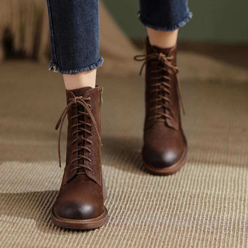 Fashion Hot Nubuck Women Boots Winter Retro and Old Lace-up Shoes Woman Short Boots Ankle Boots Thick Bottom Platform Shoes Cross-tied
