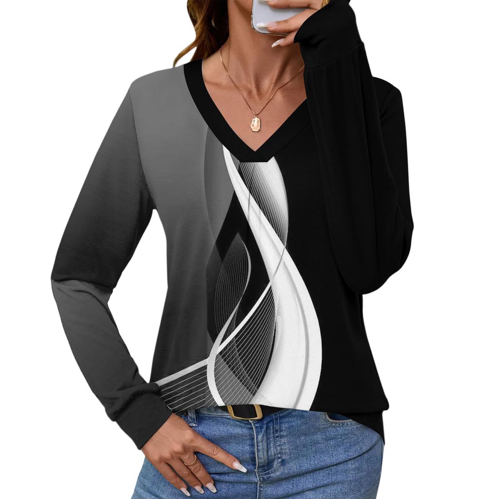 Women Long Sleeve Tops Dressy Casual V Neck Tshirts Basics Tee Vacation Fall Fashion Clothes