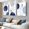 3-piece Modern Minimalist Blue Plant Line Canvas Painting Nordic Style Living Room Bedroom Foyer Frameless Decoration Hanging Pa