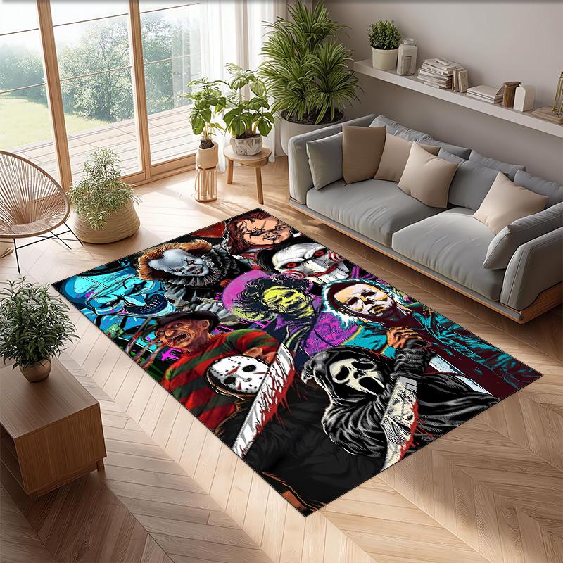 Horror Printed Flannel Area Rug Non Slip Soft Polyester Floor Carpet Indoor Decor Mat for Bedroom Living Room Sofa