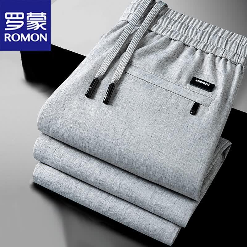 ROMON Men s Summer Breathable Elastic Waist Straight Casual Pants XL