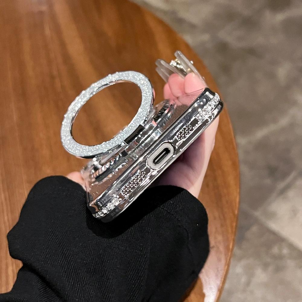 Luxury Diamond Glitter Clear Case For IPhone 15 11 12 13 14 Pro Max Plus Magsafe Magnetic Wireless Charge Quicksand Holder Cover