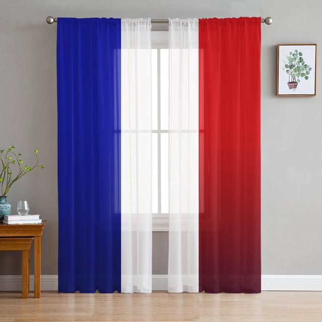 

День национального флага Гаити Тюль Шторы для гостиной Прозрачные шторы для спальни Кухонные шторы 135W x 114H(cm)