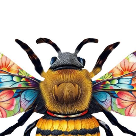 Metal Bee Wall Art Outdoor Large Bee Wall Hanging Sculpture with Floral Wings for Garden Patio Yard Lawn Fence Decor