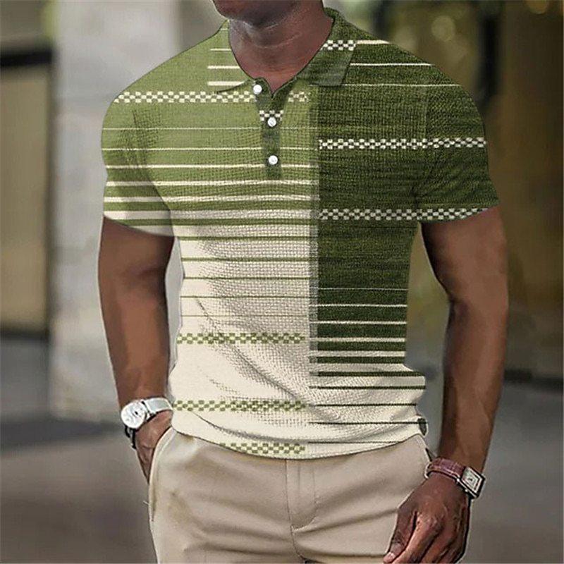 Geometric Stripe Pattern 3D Digital Printing Men's Comfortable Polo Shirt