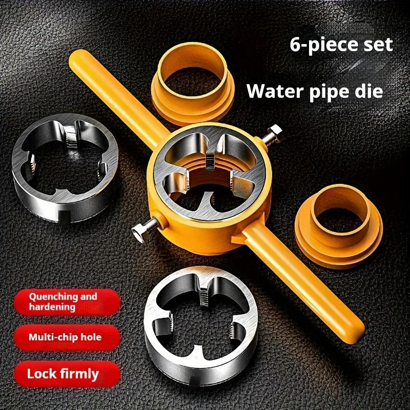 6-Piece Metal Water Pipe Die Set, Manual Pipe Fitting Cutter,Plastic Pipe Threader Tool