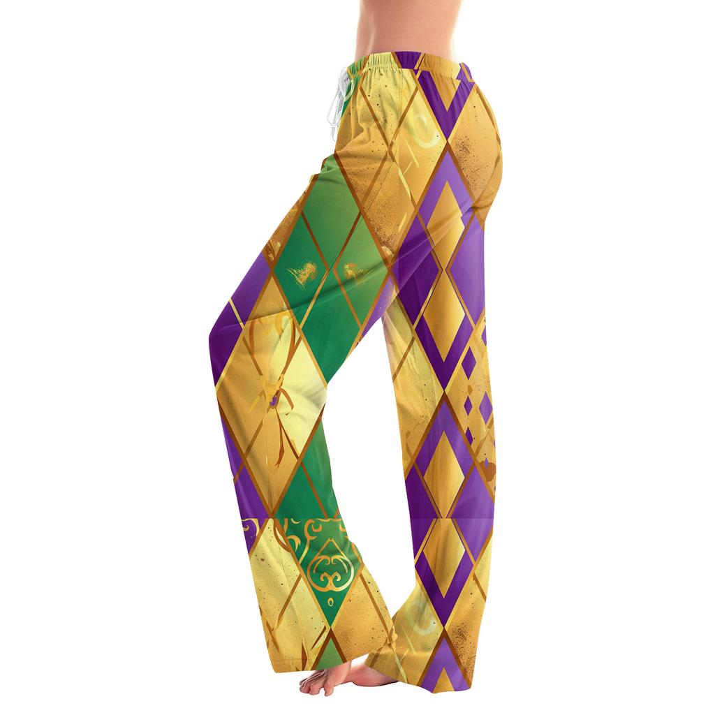 Ladies' Loose And Casual Carnival Printed Wide Leg Pants With Elastic Waistband Drawstring And Pocket Pants