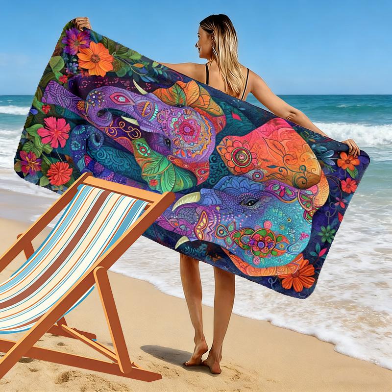 Serviette de plage imprimé éléphant majestueux, grande serviette douce à séchage rapide pour la plage, le camping, la natation