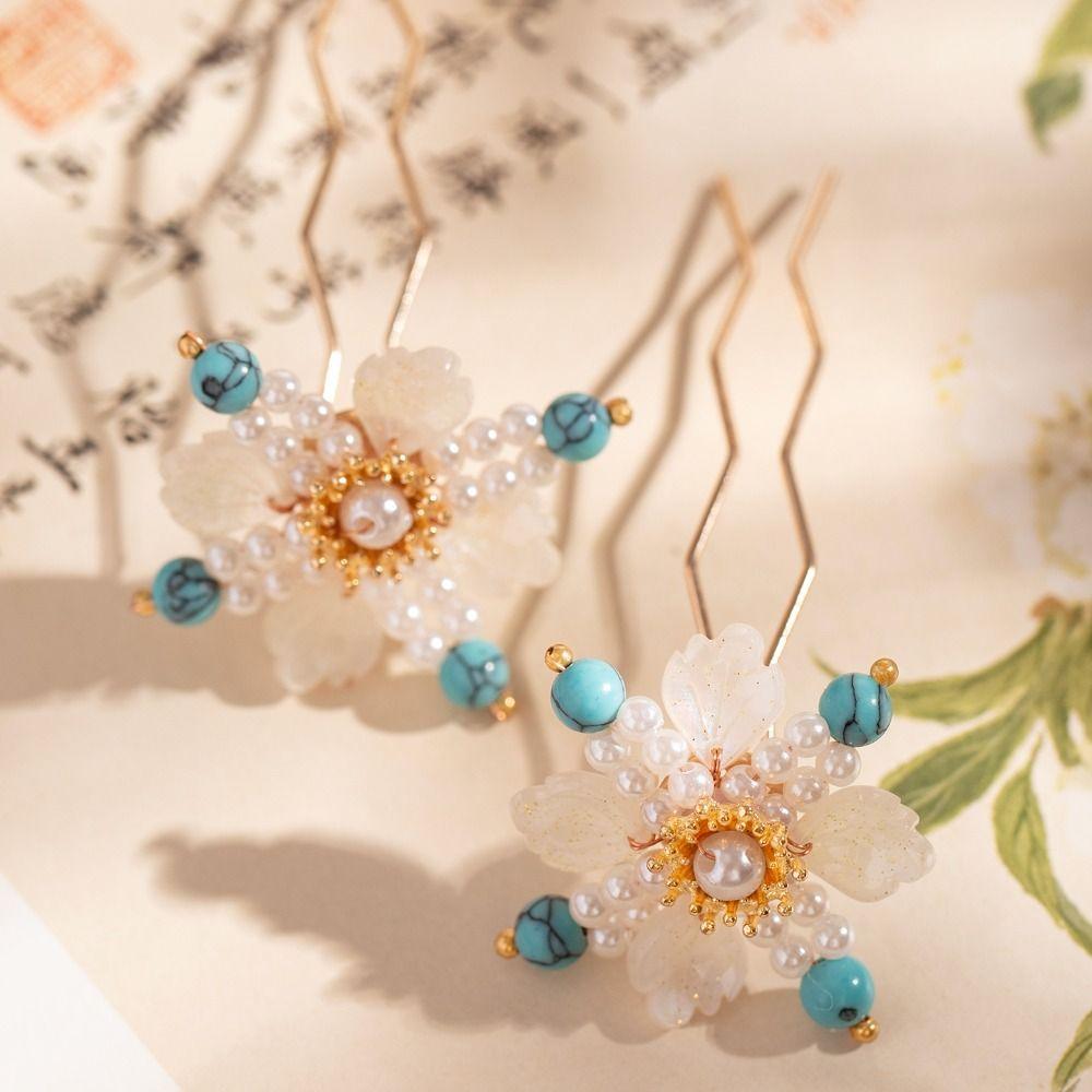 Tassel Ancient Hair Stick Pearl Hanfu Hairpin Retro Flower Hair Comb  Women
